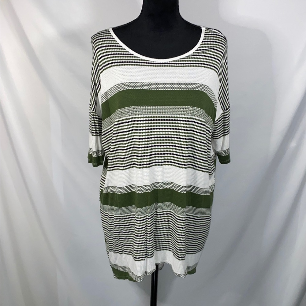 LulaRoe Green White Striped Tunic Size Small